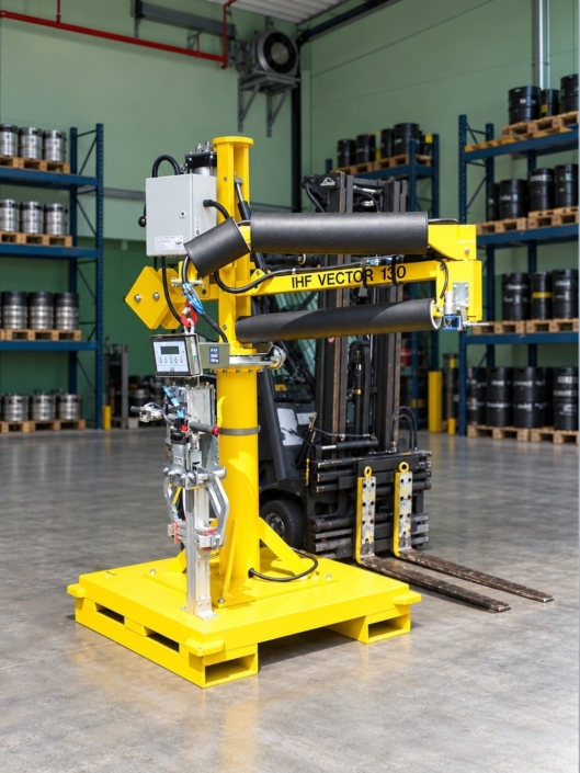 fassheber-vector-130-industrie-fasshandling Fassheber VECTOR 130 mit formschlüssigem Greifer für das sichere und ergonomische Handling von Fässern in industrieller Umgebung.