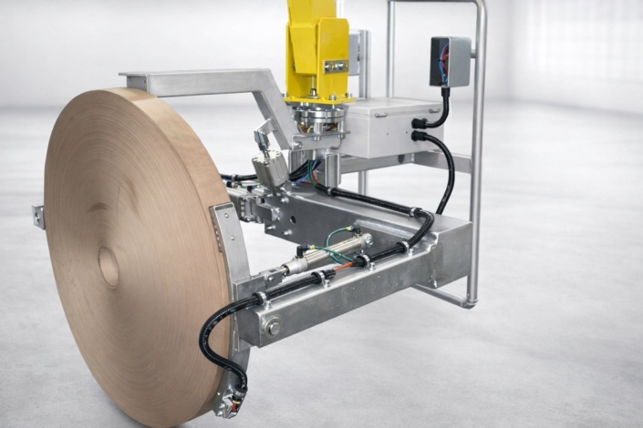 Lastaufnahmemittel mit Außengreifer zum sicheren Greifen und Handling von Papierrollen in der industriellen Anwendung