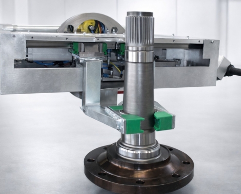 Lastaufnahmemittel mit Hebezange zum sicheren Greifen und Handling einer Welle in der industriellen Anwendung